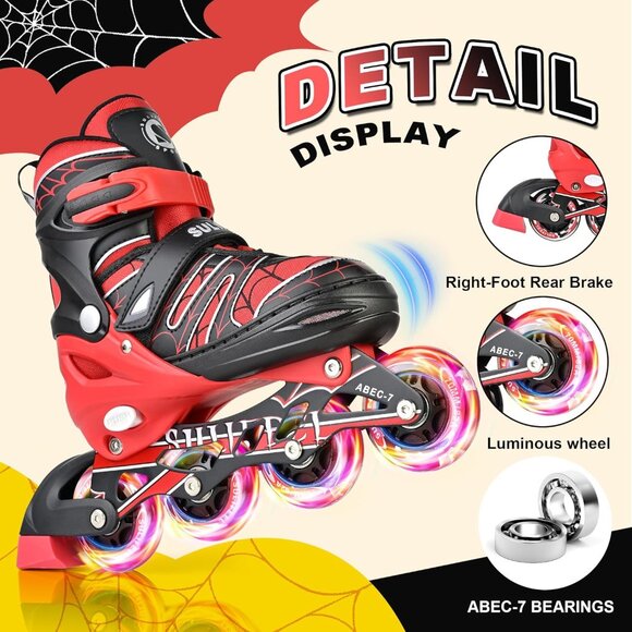 Sulifeel Kids D Spider Red Unicorn Inline Adjustable Light Up Wheels Skates - Picture 4 of 8